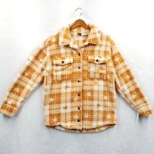 Disney Sherpa Overshirt M Plaid Hidden Mickey‎ Mouse Button Up Chore Outdoor